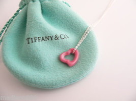 Tiffany &amp; Co Pink Rhodonite Open Heart Necklace Pendant Silver Gift Pouch Love - £350.45 GBP