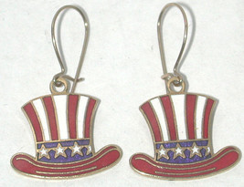 Vintage Aviva Enamel American Tophat Charm Earrings stars stripe patriotic - $11.00