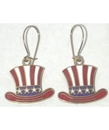 Vintage Aviva Enamel American Tophat Charm Earrings stars stripe patriotic - €9,62 EUR