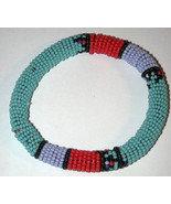 Vintage glass seed bead Beaded Bangle Bracelet Ethnic red blue black - €15,74 EUR