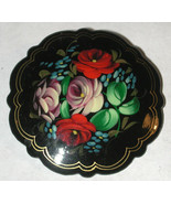 hand painted Russian Black Lacquer Floral Flower Pin/Brooch Signed/dated... - €13,99 EUR