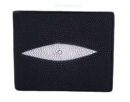 Genuine Stingray Skin Leather Bifold Wallet for Men : Black - £47.95 GBP