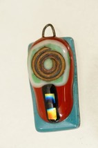 Studio Art Artisan Jewelry Dichroic Glass Necklace Pendant Red Rainbow S... - $18.80