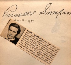 RUSSELL SIMPSON 1945 VINTAGE Autograph SIGNED 4 x 4 PAPER CUT SIGNATURE ... - £104.16 GBP