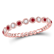 10kt Rose Gold Womens Round Ruby Diamond Beaded Dot Stackable Band Ring 1/6 Cttw - £159.93 GBP