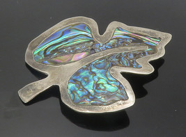 MEXICO 925 Sterling Silver - Vintage Abalone Shell Leaf Brooch Pin - BP4432 - £50.12 GBP