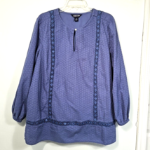 Lands End Eyelet Peasant Tunic Popover 1X 16W 18W Womens Plus Blue Long ... - $23.28