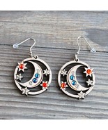 Wooden Earrings Moon &amp; Stars with crystal,Unique gifts for women,Wooden ... - $55.30 CAD