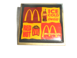 McDonald&#39;s Lapel Pin Ice Cold Coca Cola Red Hot Fries Crew Employee Badge Used - £5.29 GBP