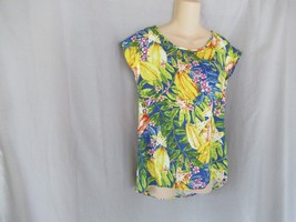 Rachel Roy top blouse cap sleeves hi-lo Small multi tropical flowers New - $19.55