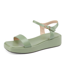 Shion flat with premium leather sandals buckle strap comfort platform green casual lady thumb200