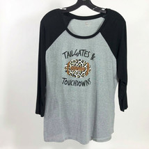 C EST 1946  Women&#39;s Gray Black Tailgates and Touchdowns 3/4 Sleeve Size M - £11.43 GBP