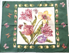 Floral Tulips Butterflies Pillow Craft Sewing Quilting Fabric Panel 17.5&quot; x 22&quot; - $3.71