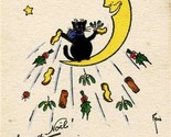 Black Cat on Crescent Moon French Merry Christmas Card Hope This Brings ... - $15.84
