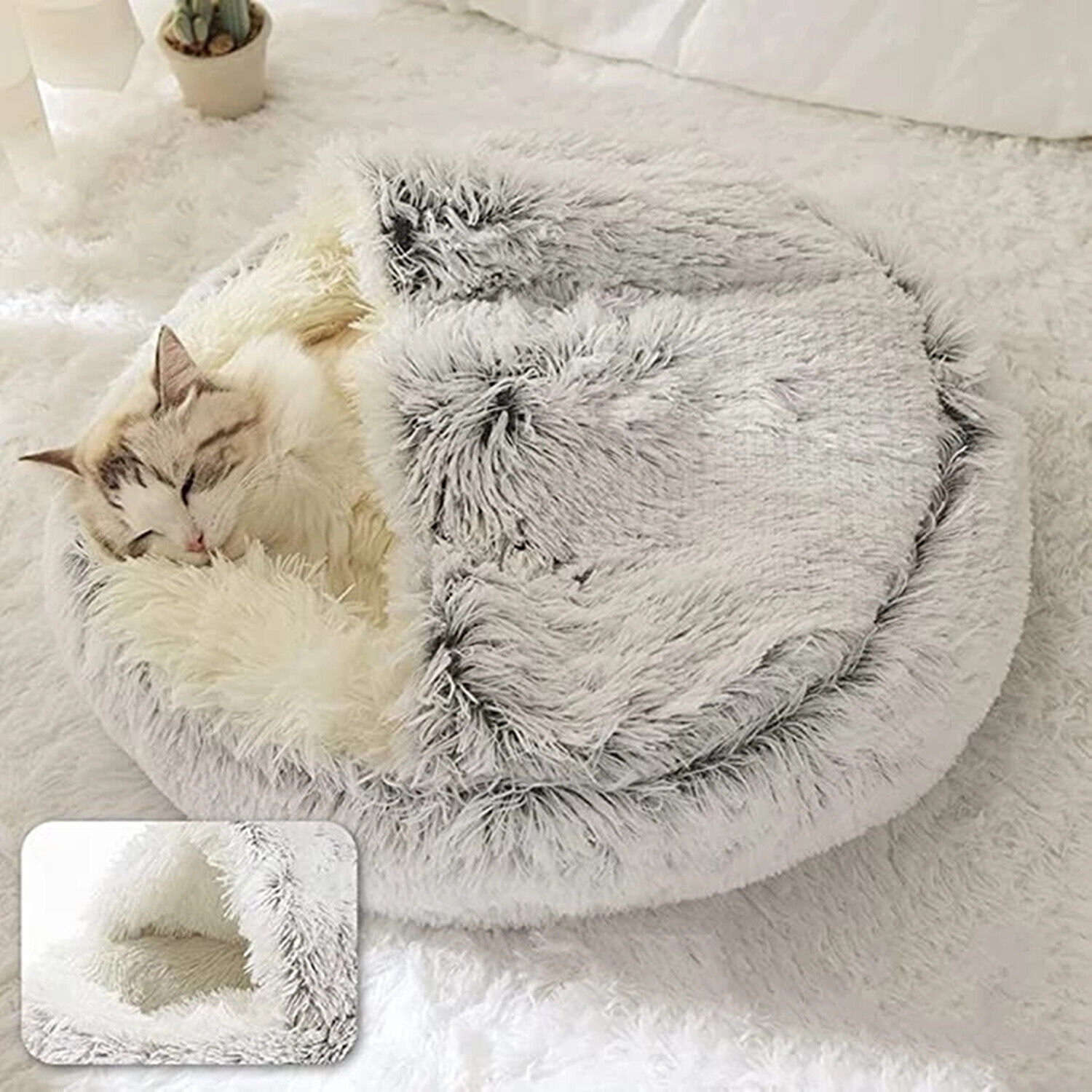 Primary image for Winter Pet Dog Cat Bed Round Soft Long Plush Fluffy Cat Puppy Cave Self Warming