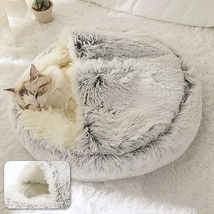Winter Pet Dog Cat Bed Round Soft Long Plush Fluffy Cat Puppy Cave Self Warming - £19.77 GBP