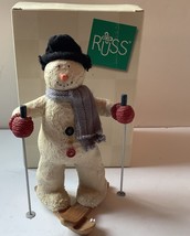 Russ Berrie &amp; Co Sno-Day Memories 8&quot; Snowman Figurine Sno-Time For Skiing w/Box - £15.27 GBP