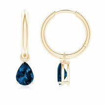 London Blue Topaz Drop, Hoops Earrings in 14K Gold (Grade-AAAA , 7x5MM) - £655.98 GBP