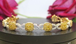 5.96Ct Round Cut Simulated Citrine Halo Women&#39;s Bracelet 925 Sterling Silver - £181.97 GBP