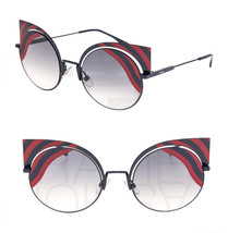 FENDI HYPNOSHINE FF0215S Dark Matte Blue Red Wave Metal Sunglasses Cat E... - £114.20 GBP