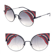 FENDI HYPNOSHINE FF0215S Dark Matte Blue Red Wave Metal Sunglasses Cat E... - £114.51 GBP