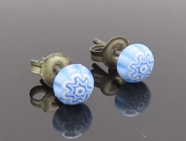 925 Sterling Silver - Vintage 2 tone Blue Painted Stud Earrings - EG12515 - $463.15 MXN