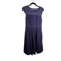 ESHAKTI Womens Size Medium 8 Blue Fit &amp; Flare Dress Lace Pockets 100% Cotton - £20.53 GBP