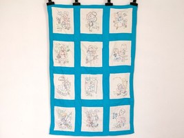 Charming Vintage Child Cotton Blanket - Hand Painted Nursery Quilt Top -... - £33.63 GBP