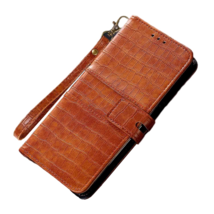 Anymob iPhone Case Brown Magnetic Leather Flip 3D Croc Pattern Phone Cover - £23.10 GBP