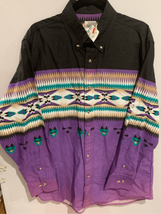 South Western Wrap Around Print Button Down Shirt-Sz Large-L/S Wal-Mart VTG NEW - £42.07 GBP