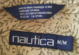Nautica Shirt Men&#39;s Medium Beige Button Front Short Sleeves Cotton Regular Fit - £15.15 GBP
