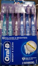 Oral-B Bright &amp; Clean Polishes &amp; Brightens Medium Bristle 6 Pack Toothbr... - $12.86