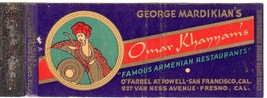 Vintage Matchbook Cover Omar Kayyams Restaurant San francisco Ca Armenian 1930s - £19.38 GBP