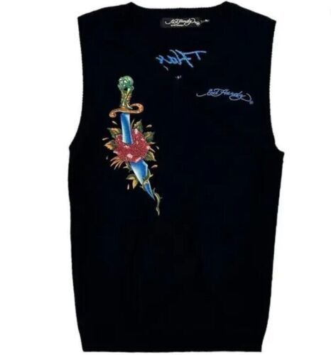 ED HARDY Par Christian Audigier - Veste Sans Manches Noire Vintage ~NEUF~ M-2XL