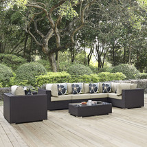 Convene 7 Piece Outdoor Patio Sectional Set Espresso Beige EEI-2350-EXP-BEI-SET - £2,354.16 GBP