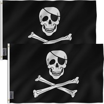 Anley Pack of 2Fly Breeze 3x5 Foot Jolly Roger Flag with Patch Pirate Flags - £8.48 GBP