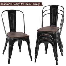 Set Of 4 Tolix Style Metal Dining Side Chair Wood Seat Stackable Bistro Cafe New - £235.17 GBP