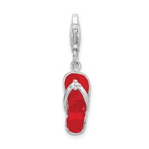 Sterling Silver Red Enamel Sandal Pear Lock Clasp Charm Pendant 26mm x 6mm - £12.69 GBP