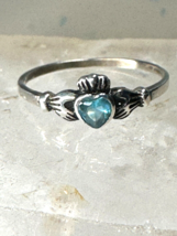 Claddagh ring size 6 blue CZ St Patrick&#39;s Day gift friendship heart love - £3.94 GBP