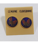 Cloisonne Butterfly Earrings Vintage Pair 1980s Stud Multicolor Round Retro - $9.99