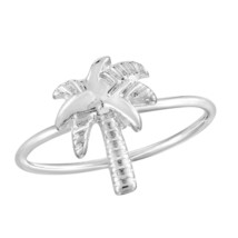 Tropical Summer Coconut Palm Tree Charm Sterling Silver Ring-7 - £13.48 GBP