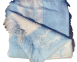Creaciones AR Baby Blanket Teddy Bears Blue White Color Block Fringe Acr... - $23.64