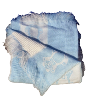 Creaciones AR Baby Blanket Teddy Bears Blue White Color Block Fringe Acr... - £18.87 GBP