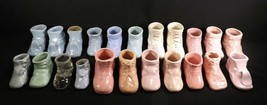 Huge Vintage Lot of Baby Shoes 21  Pottery &amp; 1 Glass White, Pink, Blue &amp; Green - £23.62 GBP