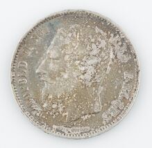 1869 Belgium 5 Francs Natural Toned, About Uncirculated KM24 - $90.90