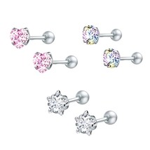 ZS 2021 CZ Stud Earings Set For Women 3 Pairs Stainless Steel Earrings Set Fashi - £9.93 GBP