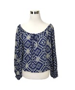Olivaceous Top Peasant Blouse Womens Large Boho  Blue White Tie Front Bl... - €16,98 EUR