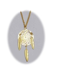 2 Pc 18 Inch Metal Dream Catcher Gold Necklace With Feathers Dream Catcher jl667 - £12.70 GBP