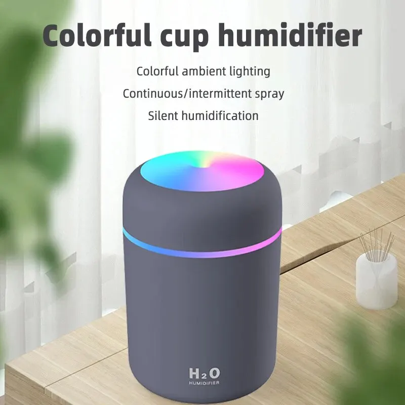 1PC 300ML Air Humidifier Colorful Atmosphere Light Mute Humidification Mini - £13.27 GBP+