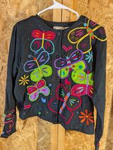 Vtg Michael Simon Lite Heart Cardigan Black Colorful Rainbow Jacket Sz M... - $34.65